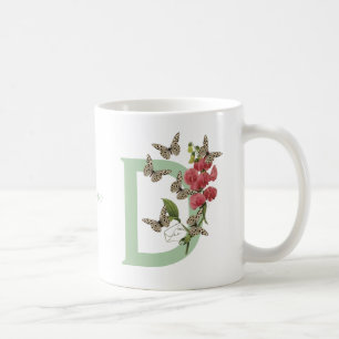 Fjärilar Blomma Monogram Initial D Namn Kaffemugg