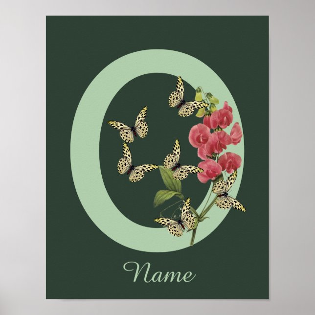 Fjärilar Blomma Monogram Initial O Personlig Poster (Framsidan)