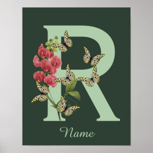Fjärilar Blomma Monogram Initial R Personlig Poster