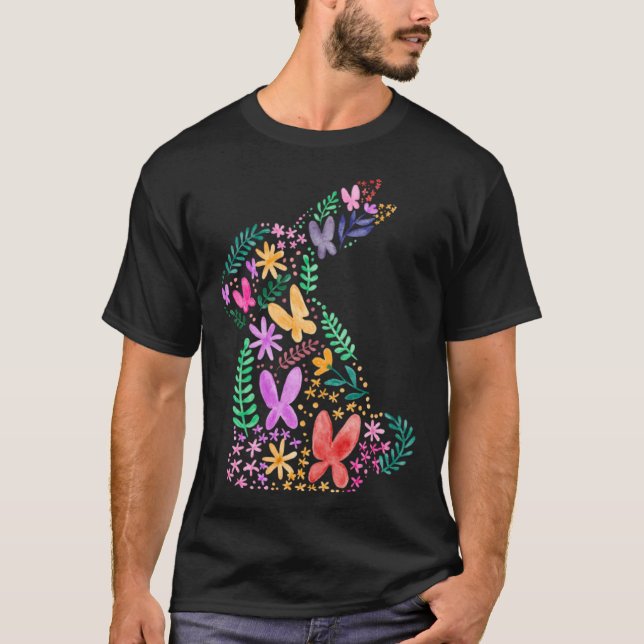 Fjärilar Blomma Påsk Kanin Kul för Vår Påsk T Shirt (Framsida)