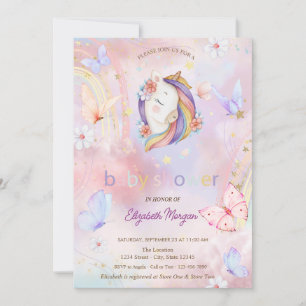 Fjärilar Blommig Enhörning Baby Shower Inbjudningar