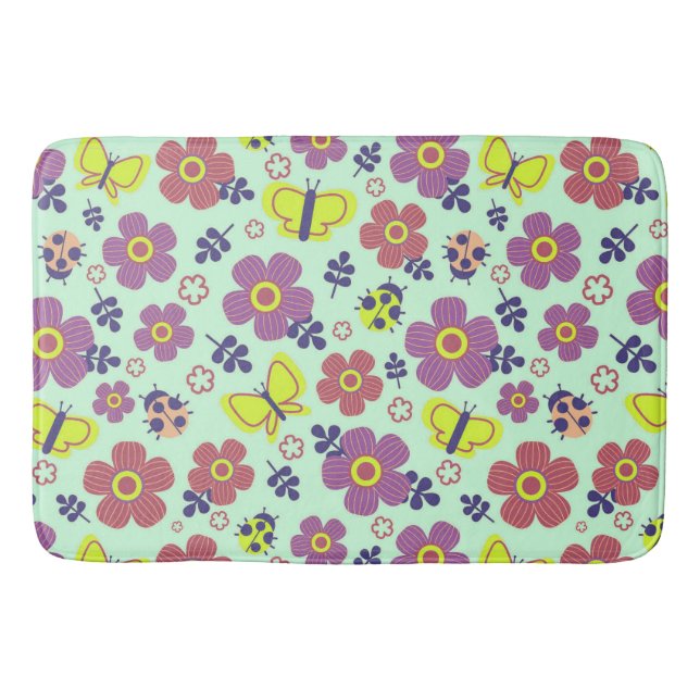 Fjärilar Blommig Mysig Hemstil Badrumsmatta (Framsidan)