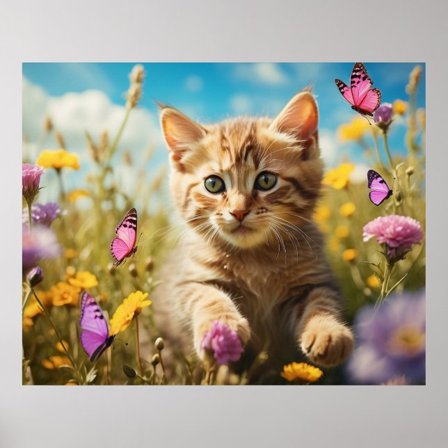 *~* Fjärilar Blommor Kitty 5:4  Kattunge Katt AP68 Poster (Framsidan)