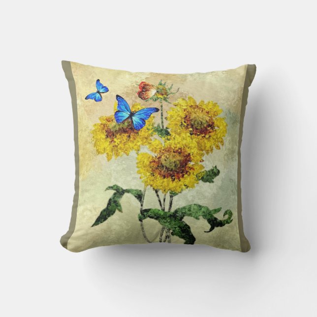 Fjärilar & blommor kudde - Grön baksida (Framsida)