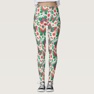 Fjärilar, blommor och blad leggings