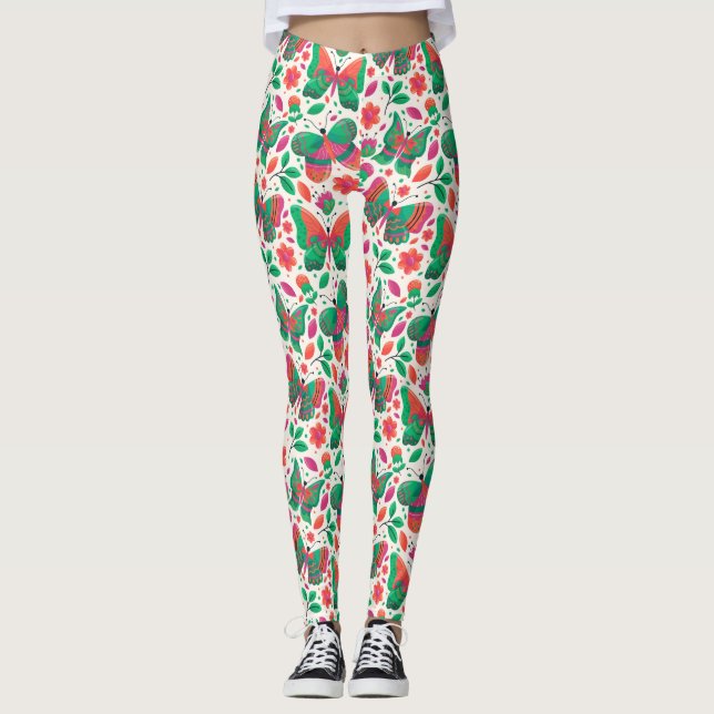 Fjärilar, blommor och blad leggings (Framsida)