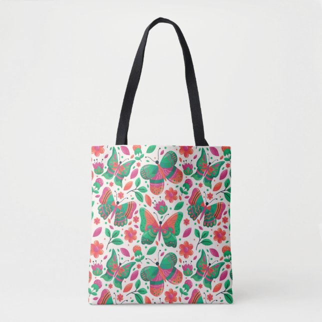 Fjärilar, blommor och blad tygkasse (Framsida)