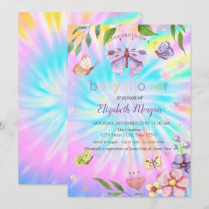 Fjärilar Blommor Tie Dye Baby Shower Inbjudningar