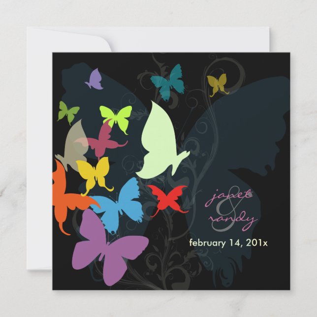 Fjärilar, flera färger inbjudningar (Framsida)