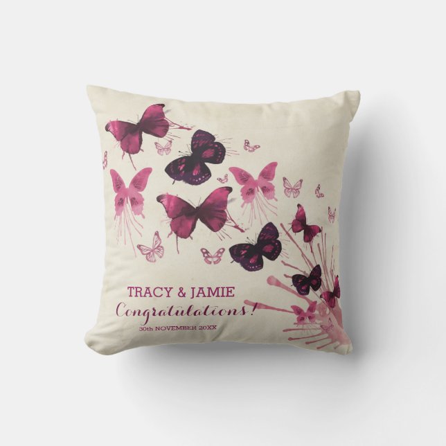 Fjärilar för bröllopsdagvattenfärgrosor utomhuskudde (Framsida)