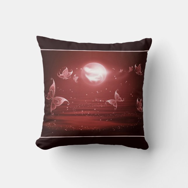 Fjärilar i Crimson månsken Kudde (Framsida)