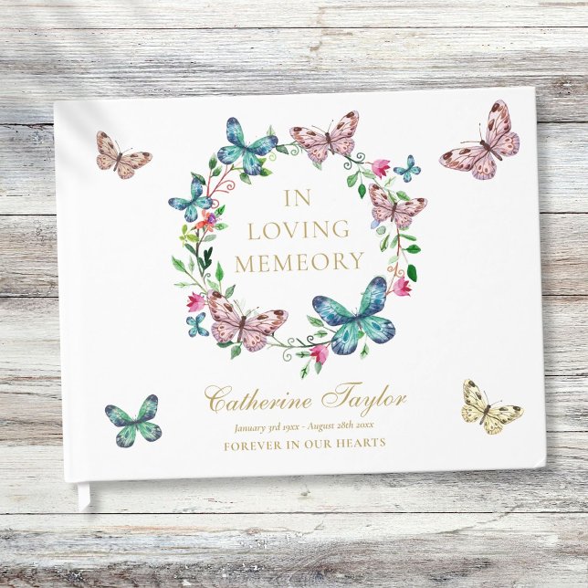 Fjärilar I kärleksfull minne Minnesgudstjänst Begr Gästböcker (Butterflies In Loving Memory Memorial Funeral Guest Book)