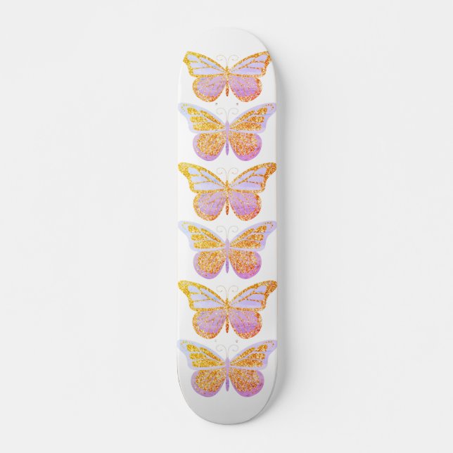 Fjärilar Lila Guld Glitter Mini Skateboard Bräda 18,5 Cm (Framsida)