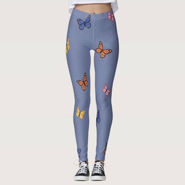 Fjärilar Mjukt Blått Leggings (Framsida)