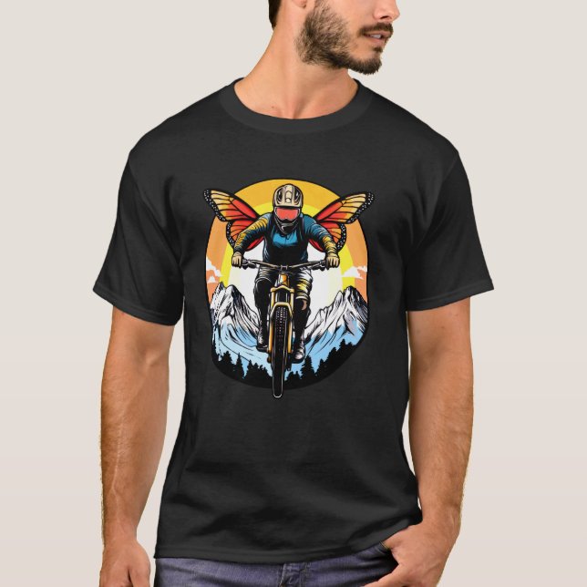 Fjärilar Motorcyklist Cykel Fjäril T Shirt (Framsida)