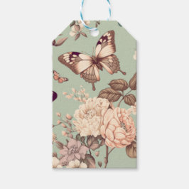 Fjärilar och blommor ωερυ ljust grön dekoration presentetikett