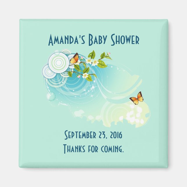 Fjärilar och Blommor Baby Shower Magnet (Framsidan)