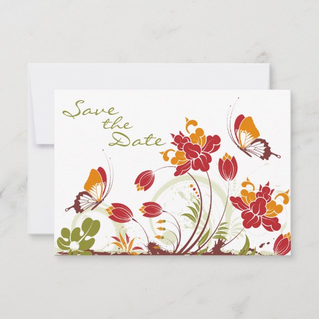 Fjärilar och blommor Bröllop Spara datum Datumet (Framsida)