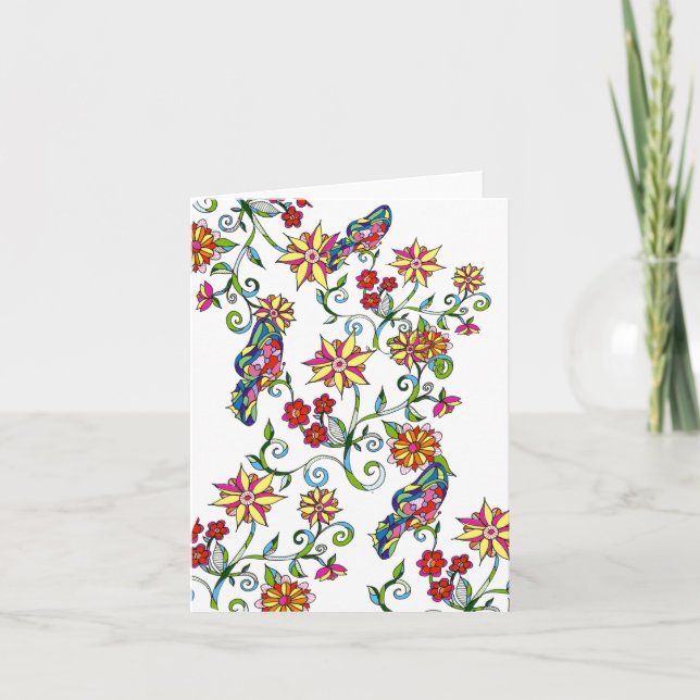 Fjärilar och blommor Notecard Anteckningskort (Framsida)