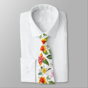 Fjärilar och blommor på vitt slips