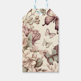 Fjärilar och blommor pastell dekoration presentetikett