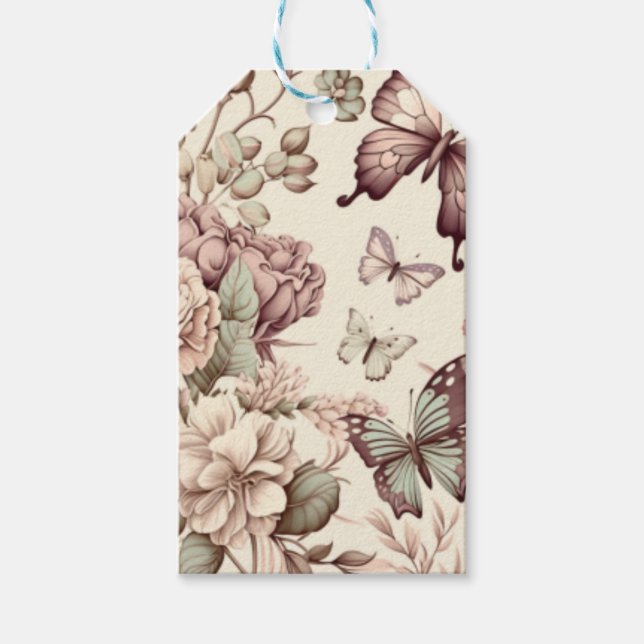 Fjärilar och blommor pastell dekoration presentetikett (Framsidan)
