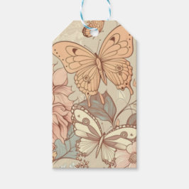 Fjärilar och blommor pastell färg presentetikett