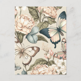 Fjärilar och blommor pastell vykort