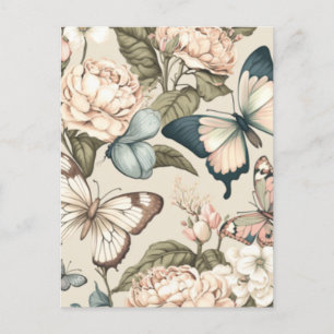 Fjärilar och blommor pastell vykort