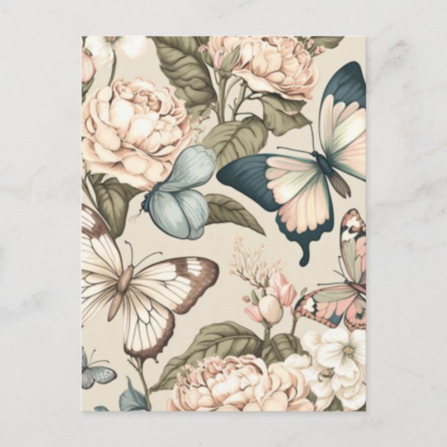 Fjärilar och blommor pastell vykort (Framsida)