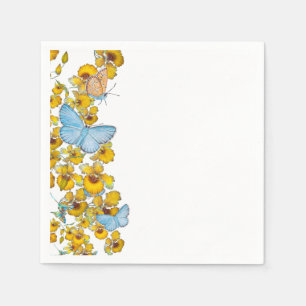 Fjärilar och blommor Pastellblå och gul  Pappersservett