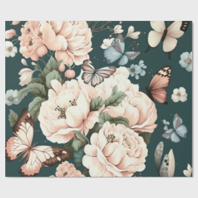 Fjärilar och blommor presentpapper (Platt)