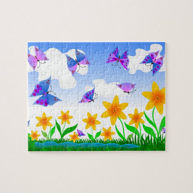 Fjärilar och blommor pussel (Horisontell)