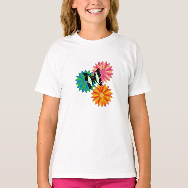 Fjärilar och blommor t shirt (Framsida)