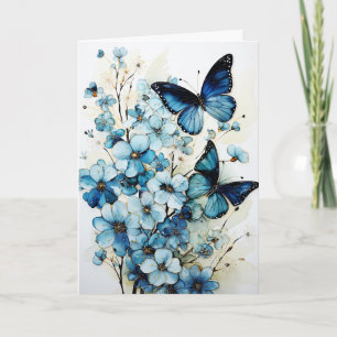 Fjärilar och blommor tom anteckning kort