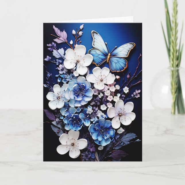 Fjärilar och blommor tom anteckningshälsningskort kort (Framsida)