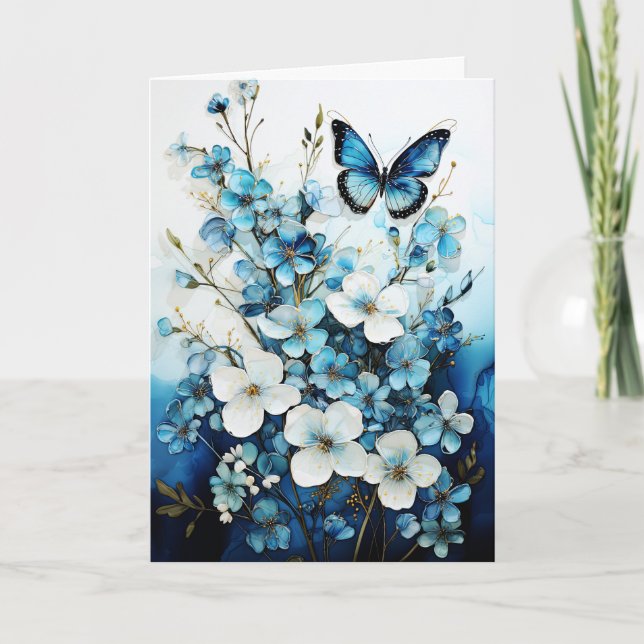 Fjärilar och blommor tom anteckningshälsningskort kort (Framsida)