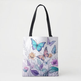 Fjärilar och blommor tygkasse