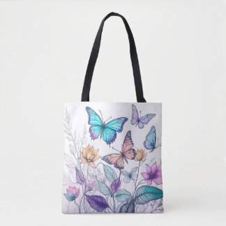 Fjärilar och blommor tygkasse