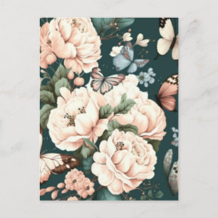 Fjärilar och blommor vykort