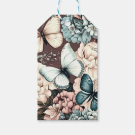 Fjärilar och bruna blommor presentetikett