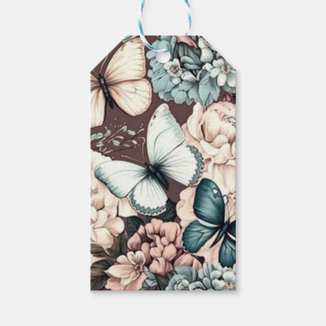 Fjärilar och bruna blommor presentetikett (Framsidan)