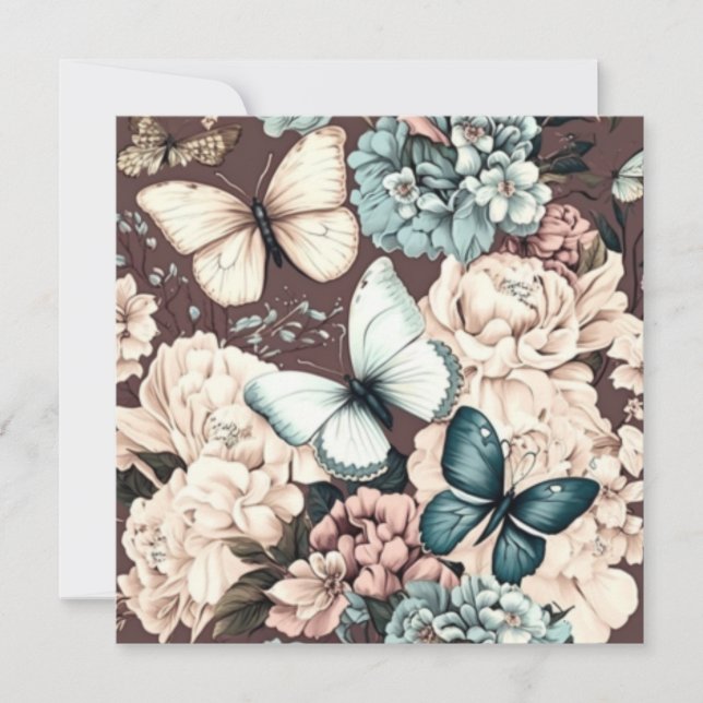 Fjärilar och bruna blommor tack kort (Framsida)