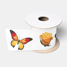 Fjärilar och gul ros blomster satinband