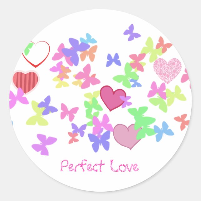 fjärilar och hjärta runt klistermärke (Framsida)
