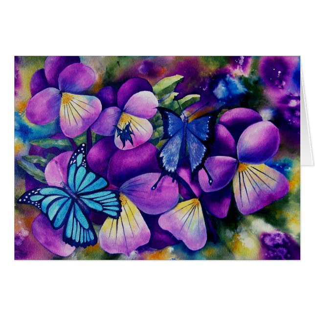 Fjärilar och Pansies Hälsningskort (Framsidan Horizontal)