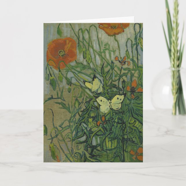 Fjärilar och vallmo av Vincent van Gogh Kort (Framsida)