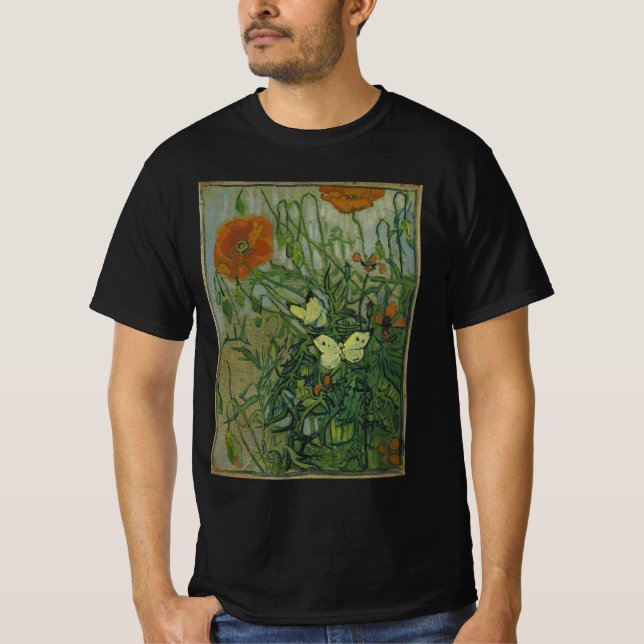 Fjärilar och vallmo av Vincent van Gogh Tee (Framsida)