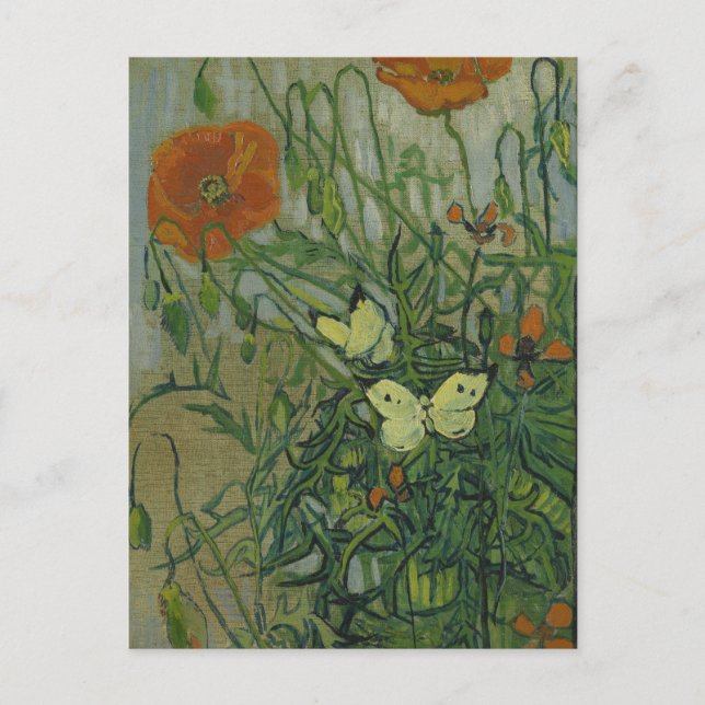 Fjärilar och vallmo av Vincent van Gogh Vykort (Framsida)