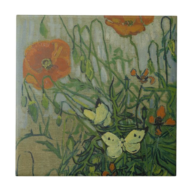Fjärilar och vallmor av Vincent van Gogh Kakelplatta (Framsidan)